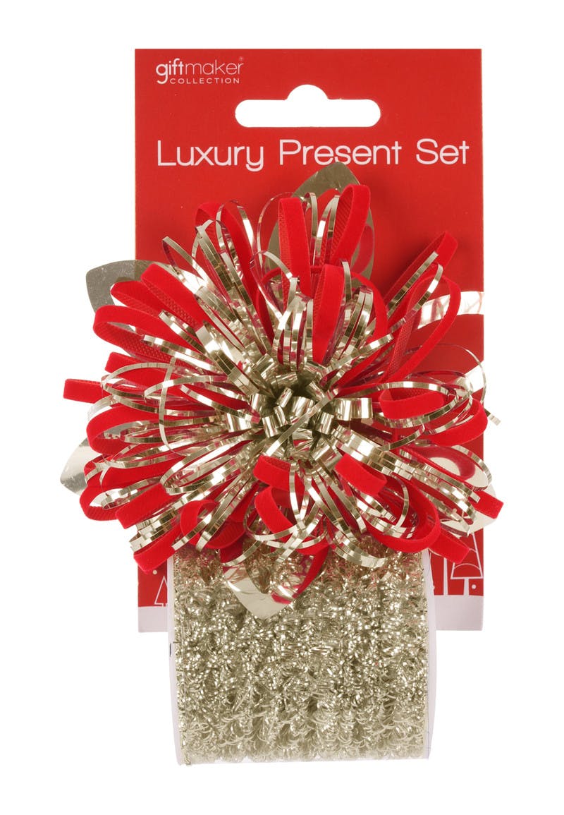 Giftmaker Luxury Gold Bow & Tinsel Christmas Present Set - OgaDiscount