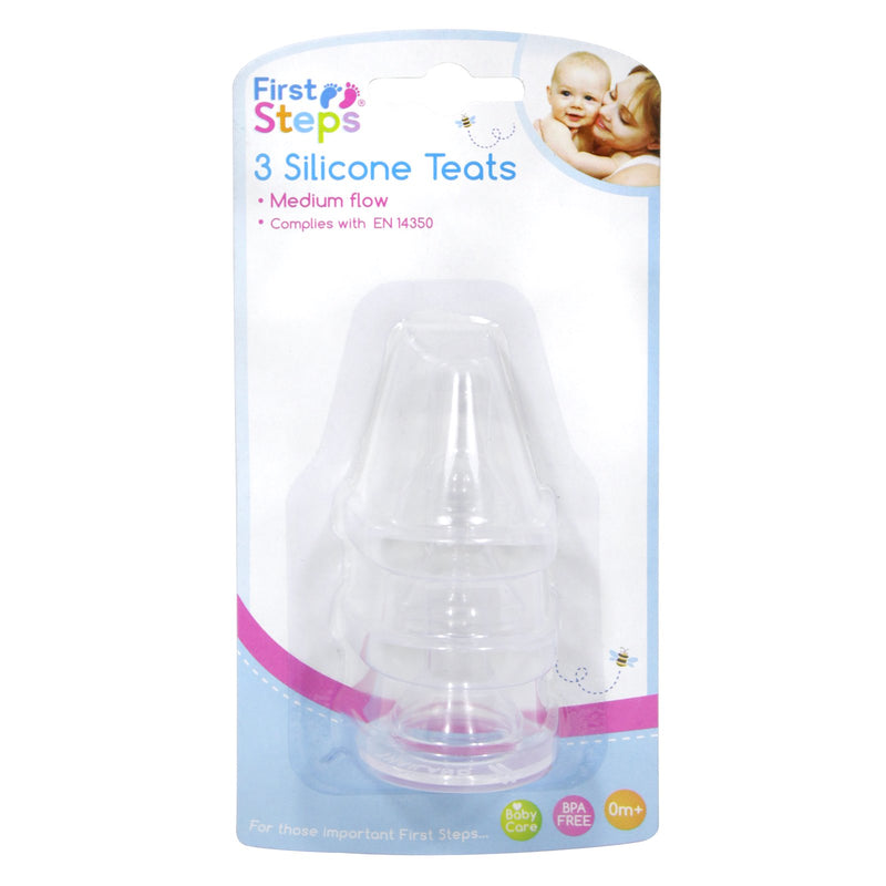 First Steps Silicone Teats Medium Flow 3 Pack - OgaDiscount
