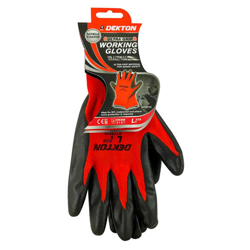 Dekton Ultra Grip Working Gloves Black/Red Nitrile 9/L - OgaDiscount