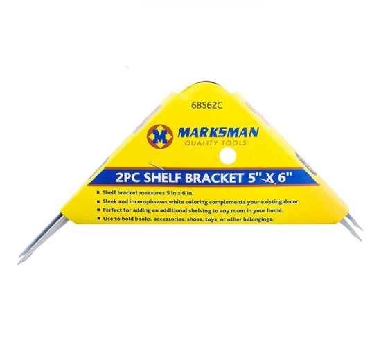 Marksman Shelf Bracket 5" X 6" White 2pc - OgaDiscount