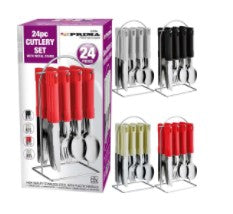 Prima 24pc Stainless Steel Cutlery Set With Metal Stand Assorted Colours - OgaDiscount