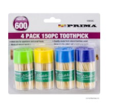 Prima Double Sided Bamboo Toothpick Canisters Assorted 150pc 4 Pack - OgaDiscount