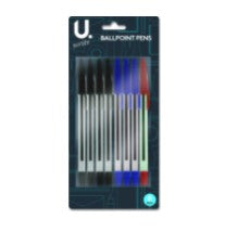 U. Ballpoint Pens Assorted Colours 8PK - OgaDiscount