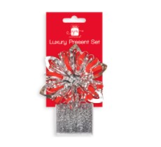 Giftmaker Luxury Silver Bow & Tinsel Christmas Present Set - OgaDiscount
