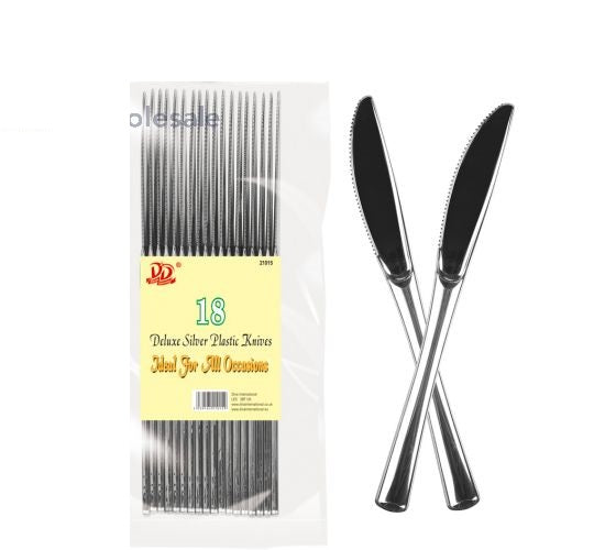 Deluxe Silver Plastic Knives 18pc - OgaDiscount