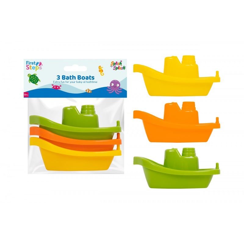 First Steps Baby Bath Boats Assorted Colours 3 Pack - OgaDiscount