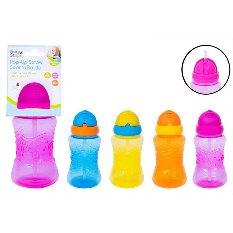 First Steps 310ml Pop-Up Straw Sports Bottle 4 Assorted Colours - OgaDiscount