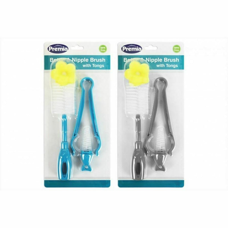 Premia Bottle & Nipple Brush With Tongs 2 Assorted - OgaDiscount